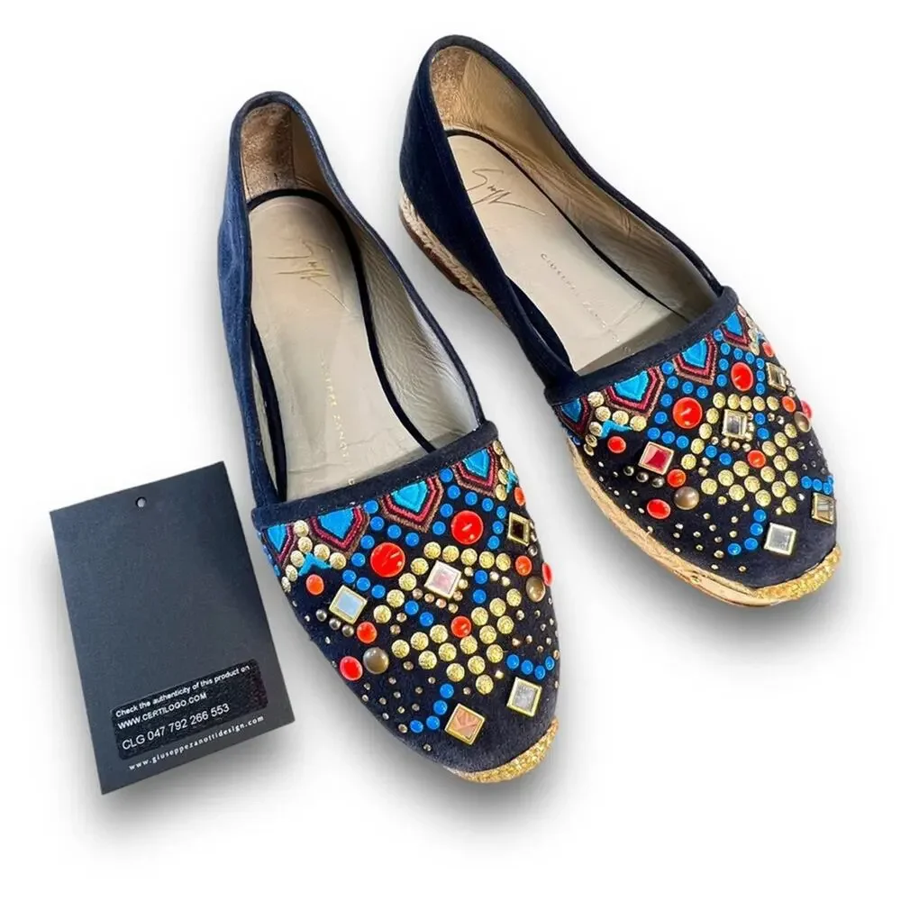GIUSEPPE ZANOTTI DESIGN navy Jewel embellish espadrilles NWT Authentic SZ 5
